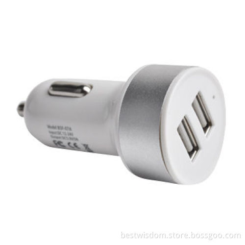 5V DC/2.1A dual USB charger for iPad, iPod, iPhone with aluminum decoration